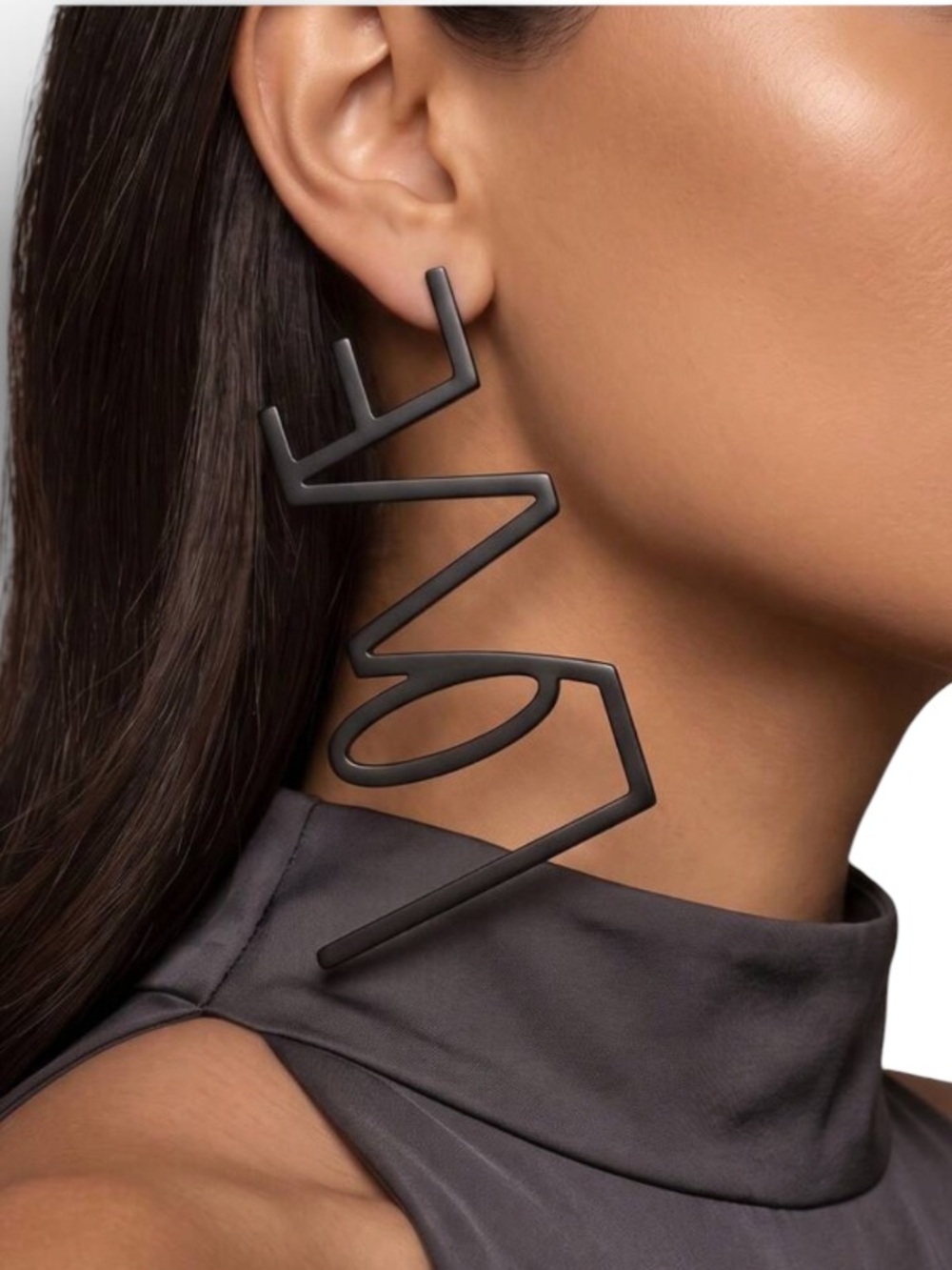 Statement 'LOVE' Drop Earrings in Black